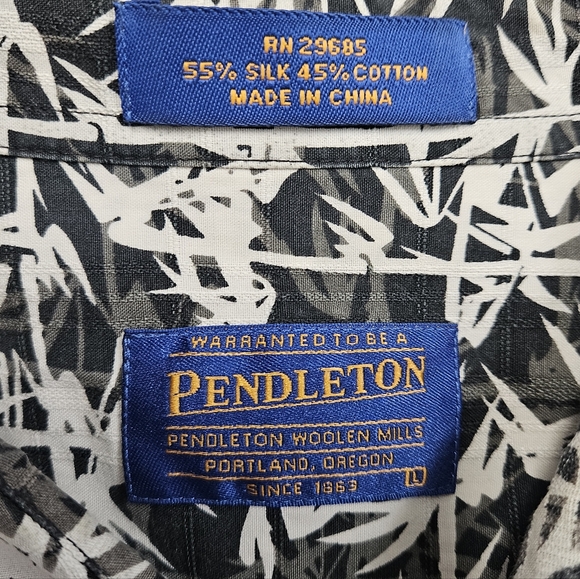 Pendleton Silk Blend Hawaiian Button Down Shirt Grey Black Tropical Men's Large - Picture 6 of 6